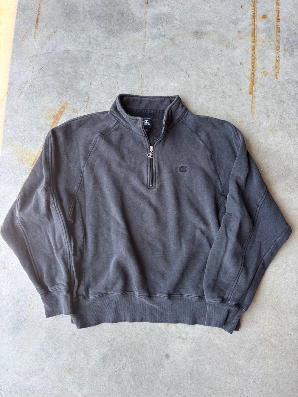 Vintage Champion Quarter Zip Sweatshirt Large Gray Fleece Lined Casual Y2K
